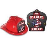 DELUXE Fire Hats - Patriotic Jr. Fire Chief Red / Black Design (Stock)