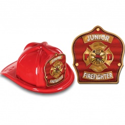 DELUXE Fire Hats - Junior Firefighter Red / Gold Design (Stock)